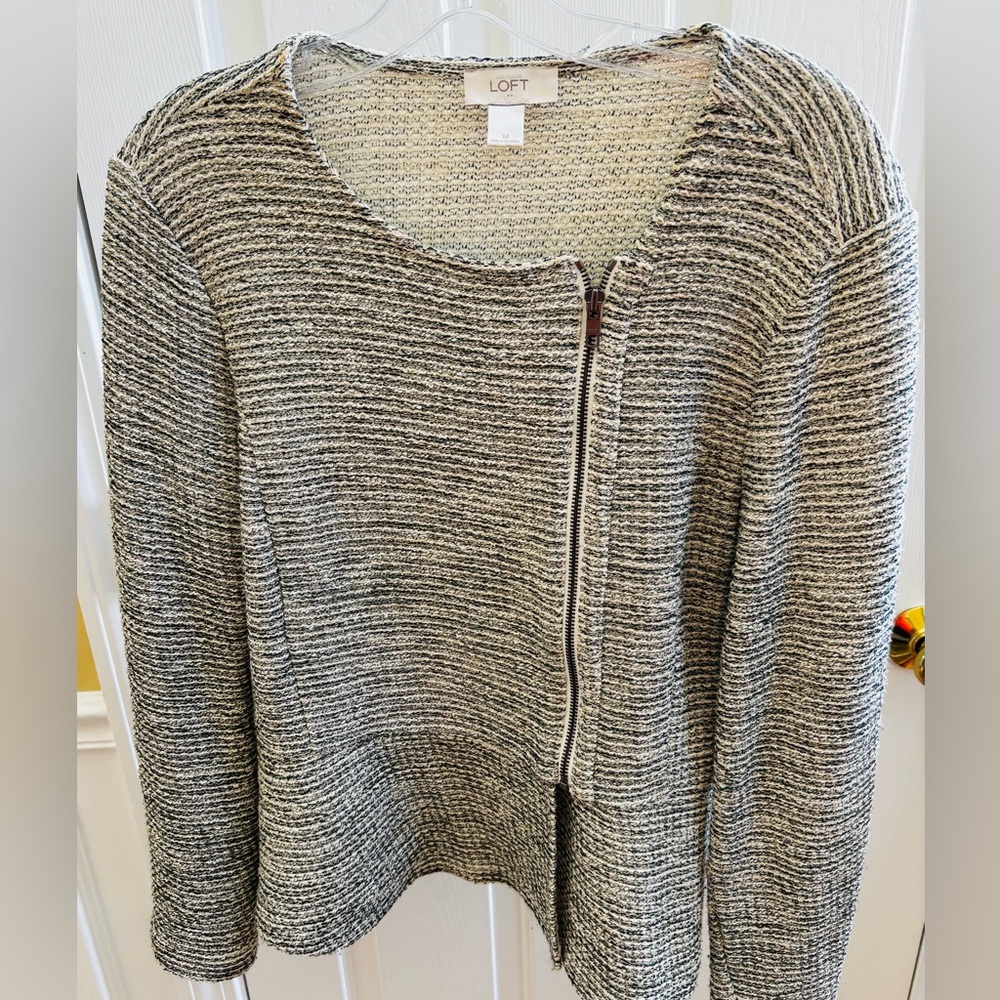 LOFT Women's Beige, Black and White Peplum Jacket